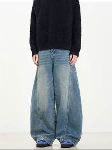 Pantalon cargo décontracté taille haute à jambe large, respirant et à séchage rapide, en jean denim foncé 100% coton délavé à l'acide, léger, pour femme, style streetwear - Product Image 3