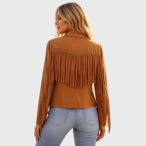 Chaqueta de cuero para mujer, diseño personalizado, calidad premium, precio competitivo, talla adulta, con flecos, estilo western. - Product Image 2