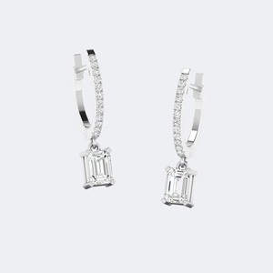 1.20 CTW <b>Emerald</b> and Round Cut Diamond Huggie <b>Drop</b> Diamond <b>Earrings</b> - Product Image 5