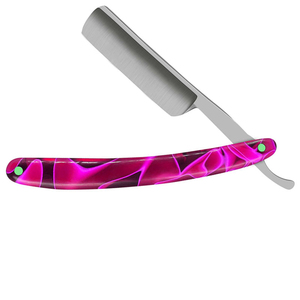 Navaja de barbero plegable de acero inoxidable con mango acrílico y filo recto para hombres y niños, soporte plegable para afeitar la barba - Product Image 2