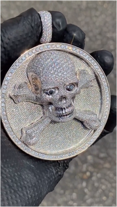 Colgante de Moissanita Hip Hop con Calavera 3D, Collar con Medalla Redonda, Plata 925, Colgante de Moissanita Personalizado - Product Image 3