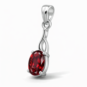 Pendentif ovale en grenat plaqué rhodium en argent sterling, fait main, style minimaliste, cadeau tendance pour elle, bijoux de janvier - Product Image 2
