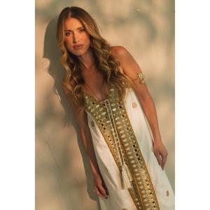 Womens White Gold Embroidered Bohemian Maxi Dress Sleeveless Resort <b>Kaftan</b> Evening <b>Beach</b> Dress - Product Image 2