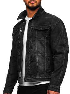 Veste en jean élégante pour homme de haute qualité, en toile noire, col montant, vêtement décontracté, vente en gros, disponibilité OEM - Product Image 2