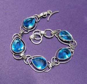 Natural Swiss Blue Topaz 925 Sterling <b>Silver</b> Adjustable Bracelet Handmade Gemstone Jewelry Boho Bracelet <b>for</b> Women & <b>Men</b> - Product Image 1