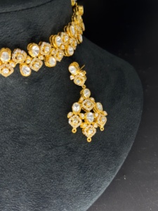 Luxury 24K Gold Plated Crystal <b>Choker</b> Necklace Women's Wedding Floral Design Prong Setting Round Brilliant Cut Stone Jewelry - Product Image 5