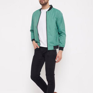 Chaqueta Bomber de Lona Gris Oscuro para Hombre, Cuello Alto, Cierre de Cremallera, Informal, Transpirable, de Poliéster, Resistente al Viento, para Otoño, Corte Regular - Product Image 1