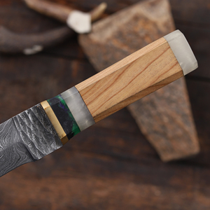 Couteau Tanto en acier Damas avec étui, lame fixe, manche pleine longueur, style japonais, manche en bois d'olivier et résine, personnalisable OEM/ODM - Product Image 5