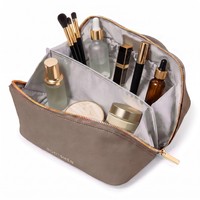 Sac de luxe en cuir PU, trousse de toilette à grande capacité, fermeture éclair dorée, doublure durable et lavable, avec poignée, logo personnalisé, usine BSCI