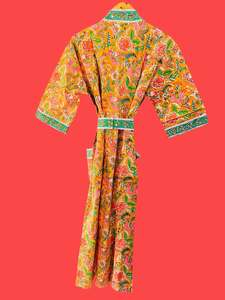 Robe kimono en coton orange faite à la main, style bohème, robe de chambre florale, paréo de plage pour femme, cadeau pour demoiselle d'honneur - Product Image 2