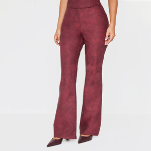 Pantalones de Mujer de Cintura Alta, Corte Acampanado, de Cuero Sintético PU, Color Sólido, Largos, Elegantes, con Cierre de Cremallera, para Otoño - Product Image 1