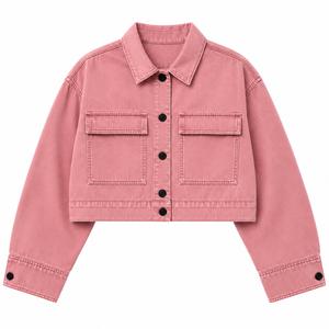 Women's Cream <b>Cropped</b> <b>Denim</b> <b>Jacket</b> Vintage Washed Embroidered Waterproof Breathable Cotton Button Front Casual Winter Summer - Product Image 2