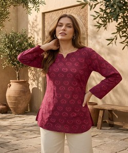 Rich Look Rayon Printed Work <b>Top</b> V Neck Long Sleeve Women Ethnic Wear Party Traditional Style 85444 VAAZI-1066 - Product Image 1
