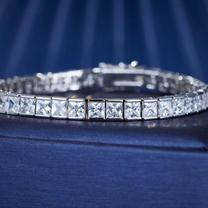 Pulsera de tenis con diamantes de laboratorio talla princesa, chapada en oro de 10K/18K, engaste de canal, joyería para regalo de boda, unisex - Product Image 4