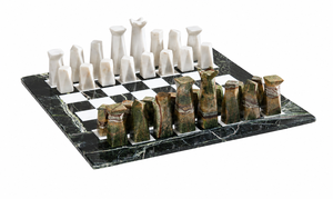 Jeu d'échecs en marbre artisanal, plateau de jeu en pierre de luxe, pièces géométriques minimalistes, décoration de table haut de gamme - Product Image 4