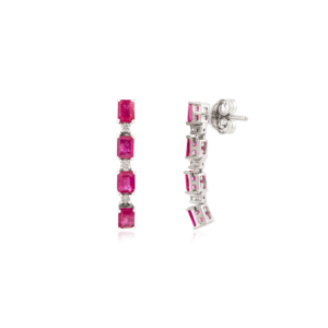 Magnifiques boucles d'oreilles pendantes linéaires en argent sterling 925 avec rubis naturel et diamants pour femmes, bijoux raffinés pour un usage quotidien - Product Image 5