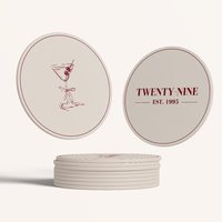 Sous-verres ronds en papier imprimés avec noms et dates personnalisés pour mariages, événements, fêtes et célébrations