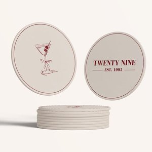 Sous-verres ronds en papier imprimés avec noms et dates personnalisés pour mariages, événements, fêtes et célébrations - Product Image 2