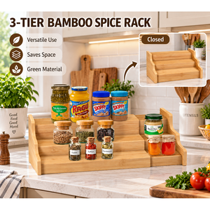 Bamboo Three-Layer <b>Spice</b> <b>Rack</b> Storage Holder for <b>Kitchen</b> Standing Type Adjustable <b>Kitchen</b> Cabinet / Space-Saving - Product Image 3