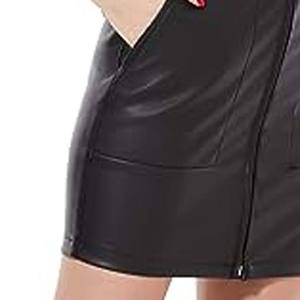 Jupe crayon mini en similicuir taille haute pour femme avec fermeture éclair avant, couleur noire unie, style sexy, toutes saisons - Product Image 3