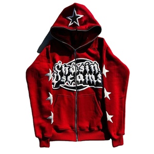 Custom Puff Printed Hoodie Full Face Zip-up Algodón Blended Basics con diseño bordado Patrón sólido Essentials de invierno - Product Image 1