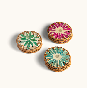 Classic Round <b>Ceramic</b> <b>Coaster</b> with Colorful MOP pattern Rattan Frame Eco-Friendly Tableware Placemats In Wholesale - Product Image 6