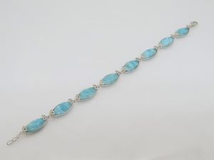 Pulsera de Eslabones de Larimar Vintage con Corte Marquesa, Gema Natural, Plata de Ley, Joyería, Regalo para Mujer - Product Image 2