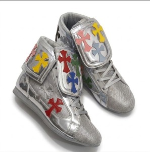 Chaussures de boxe et de lutte montantes argentées métallisées RTS avec motifs croisés colorés, tige en maille unisexe, semelle extérieure en caoutchouc, botte athlétique - Product Image 1