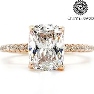 Bague de fiançailles pour femme en argent avec moissanite taille coussin, sertie à griffes, style classique, bande pavée, certifiée IGI, 3 grammes - Product Image 6
