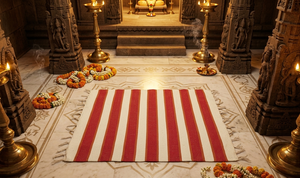 Tapis de prière indien traditionnel fait main en coton à motif floral, tissage plat rectangulaire, pour salon, lavable, à poils ras - Product Image 1