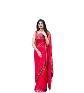 NEU RED EXCLUSIVE METT SEQUENCE SAREE FEEL U PERFEKTE PARTY WEAR OUTFIT SEQUANCE ARBEIT SAREE AUF GEORGETTE MIT ARBEITS BLUSE