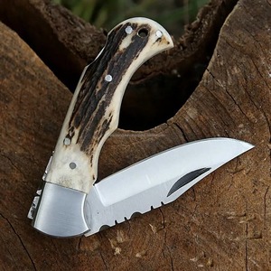 Couteau de poche pliant artisanal avec manche en corne, couteau de survie personnalisé, lame utilitaire pour l'extérieur - Product Image 5