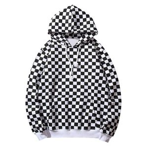 Sweat-shirt à capuche unisexe à carreaux, coupe ample décontractée pour l'automne, tricoté avec motif écossais et poches intégrées - Product Image 1