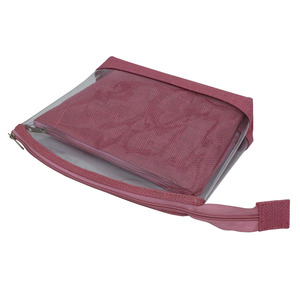 Pochette de voyage en PVC recyclé et jute, couleur unie tendance, trousse de toilette transparente avec fermeture éclair, motif logo, réutilisable, en plastique - Product Image 6