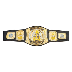 Cinturón de Campeonato Master Chief Navy Pride de Cuero Negro con Diseño de Ancla USN Dorada e Insignia de Master Chief - Product Image 1