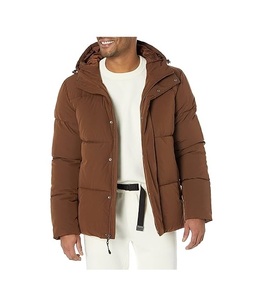 Veste matelassée à capuche pour homme, marron, coupe-vent, manteau d'hiver décontracté, rembourrage en polyester épais, coupe régulière - Product Image 5