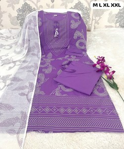 Women Traditional Cotton Salwar Kameez Dupatta Purple Casual Wear India Pakistan Style <b>Ankle</b>-Length Regular Fit SHAGUN 85143 - Product Image 2