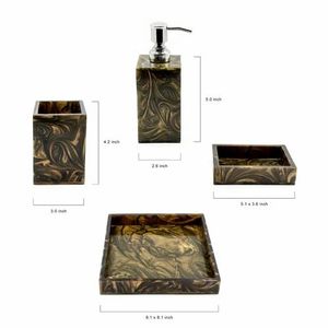 Luxury Resin Eco-Friendly Waterproof Five-Piece Round Bathroom Set Soap Dispenser <b>Toothbrush</b> <b>Holder</b> Tray Easy to Clean - Product Image 2