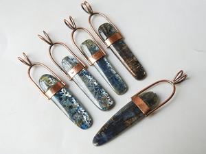 Bleu Kyanite Classique Lunette Réglage Cabochon Lisse Fait Main Cuivre Unisexe Pendentif - Product Image 5
