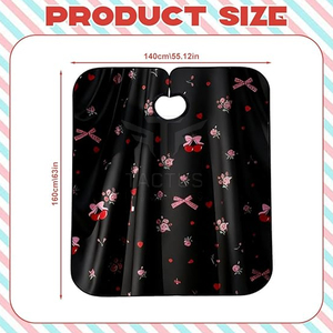 Cape de coiffure noire à imprimé floral cerise, en polyester anti-adhérent, avec fermeture à bouton-pression réglable - Product Image 2