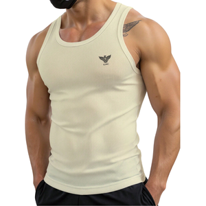<b>Men</b> Ribbed Tank Top Slim Fit Sleeveless Spandex/Polyester Quick Dry Sports <b>Singlet</b> Solid Front Logo for Gym Training Casual Wear - Product Image 1