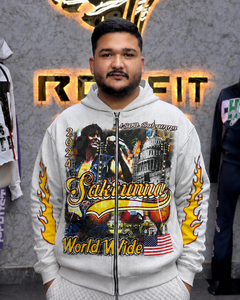 Sudadera con capucha y cremallera de manga larga con estampado DTG personalizado para hombre, estilo urbano, de alta calidad, oversize y corta - Product Image 1
