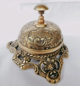 Antique <b>Brass</b> Desk <b>Bell</b> Gold Plated Circular Polished Home Decoration - Product Image 1