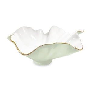 Bol élégant en céramique en forme de bateau avec bordure dorée, plat décoratif en porcelaine blanche - Product Image 3
