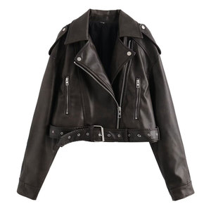 Pink Genuine <b>Leather</b> Motorcycle Jacket Women <b>Rivet</b> Zipper Full Sleeve Turn-down Collar Silk Lining Quick Dry - Product Image 1
