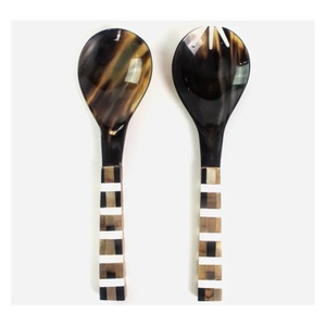 Indian Handmade Natural Buffalo Horn Salad Server Set Eco-Friendly Kitchen Utensils Dishwasher Safe <b>Serving</b> Spoon & Fork Cutlery - Product Image 1