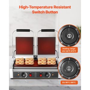 Griglia Elettrica Commerciale per Panini 3600W in Acciaio Inox, Doppia Piastra per Sandwich con Controllo della Temperatura, Attrezzatura da Cucina Professionale - Product Image 5