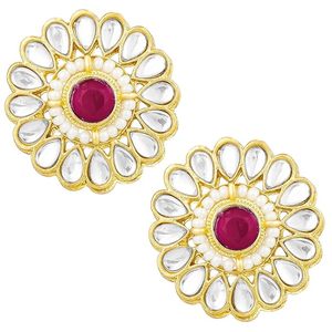 Parure de bijoux ethniques indiens pour femme, collier ras-du-cou et boucles d'oreilles longues, en laiton plaqué or, avec zircon et motif floral serti en canal, pour mariage - Product Image 5