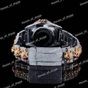 Montre unisexe en acier inoxydable avec mouvement automatique mécanique de haute qualité, sertie de diamants Moissanite VVS - Product Image 2