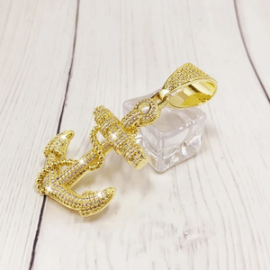 Collier Pendentif Hip Hop Ancres Bling Glacées CZ, Breloque Marin Nautique, Chaîne Maille Cubaine Or Argent, Bijoux Rapper Homme Femme - Product Image 3